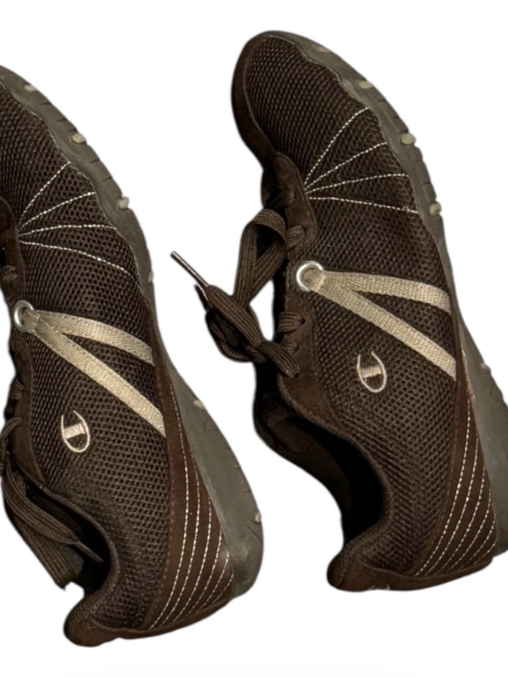 Brown Mesh Champion Athletic Sneakers with Contrast Stripes